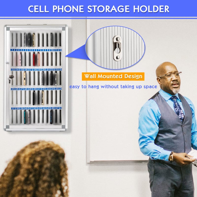 Ozzptuu 60 Slots Aluminum Alloy Pocket Chart Storage Cabinet for Cell Phones,Wall-Mounted with a Locked,Can be Carried by Hand (60 Slots) - Image 3